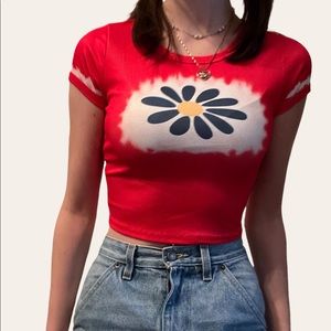 cute red flower polyester tee